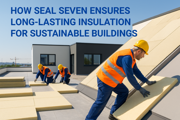 Workers applying insulation panels to a modern sustainable building in the UAE.